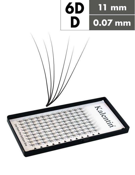 Extension ciglia 6D D Ø0,07 - 11mm effetto bagnato | Kalentin
