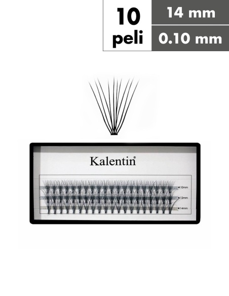 Ciuffetti ciglia nodo piatto - 10 peli Ø0,10 - 14mm| Kalentin cosmetici