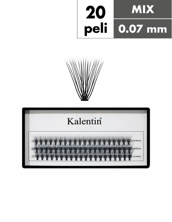 Ciuffetti ciglia nodo piatto 20 peli - Ø0,07 - MIX| Kalentin cosmetici