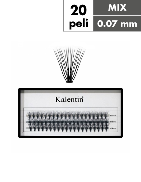 Ciuffetti ciglia nodo piatto 20 peli - Ø0,07 - MIX| Kalentin cosmetici