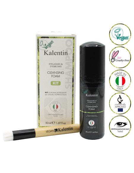 Kit vegano schiuma detergente e pennello per ciglia e sopracciglia - 50ml | Kalentin